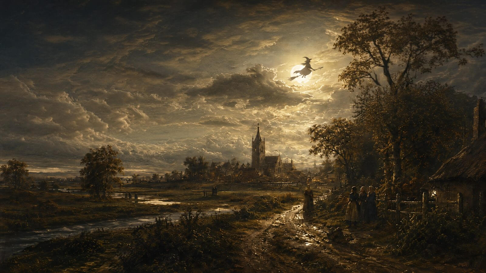 Beselare bij nacht, zoals de verhalen het willen. Bij dag is het er, tot spijt van onze fotograaf, gewoon een mooi dorp.