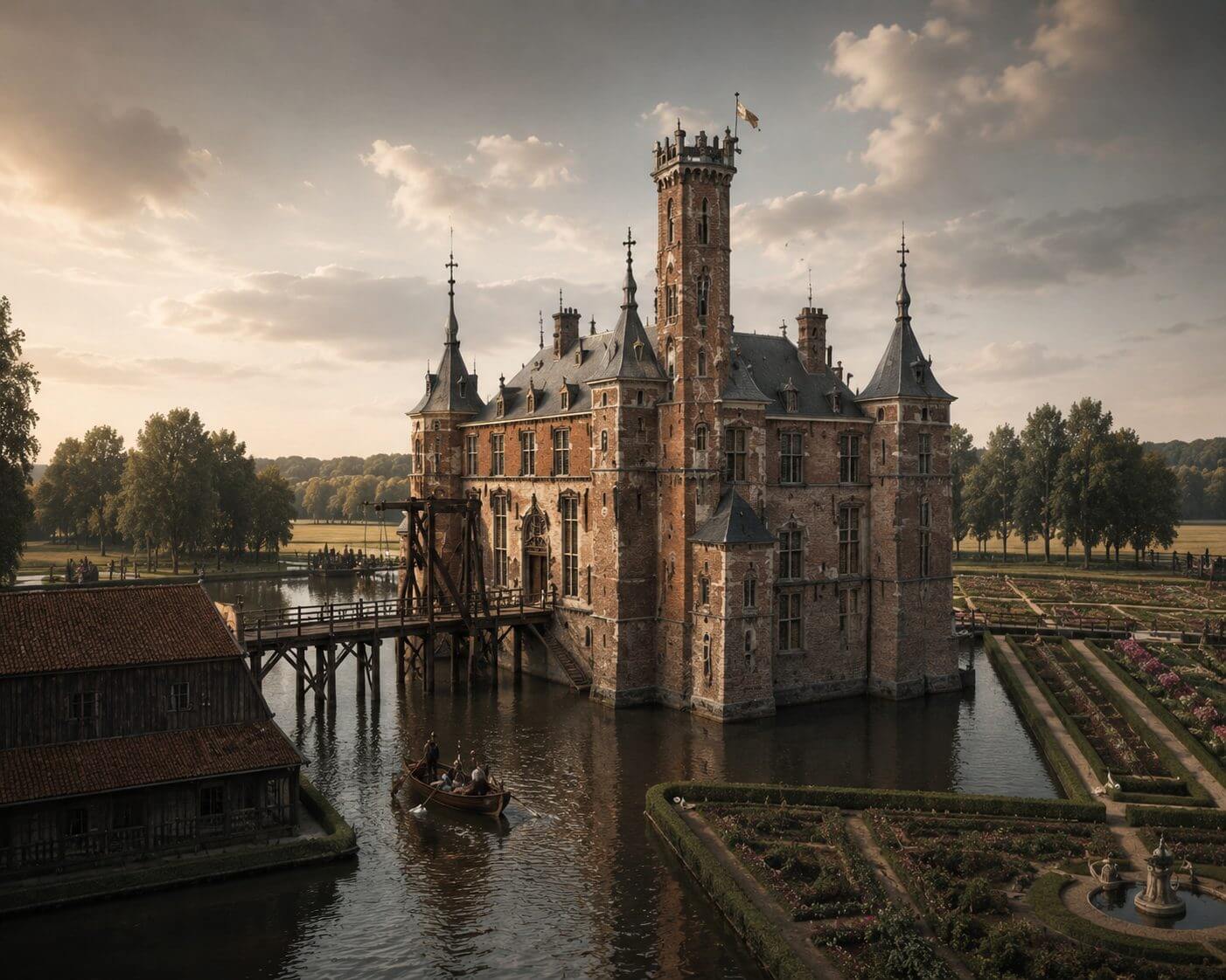 Het kasteel van Beselare zoals het er rond 1650 moet hebben uitgezien. Vandaag verraadt bijna niets nog hoe belangrijk deze plek was.